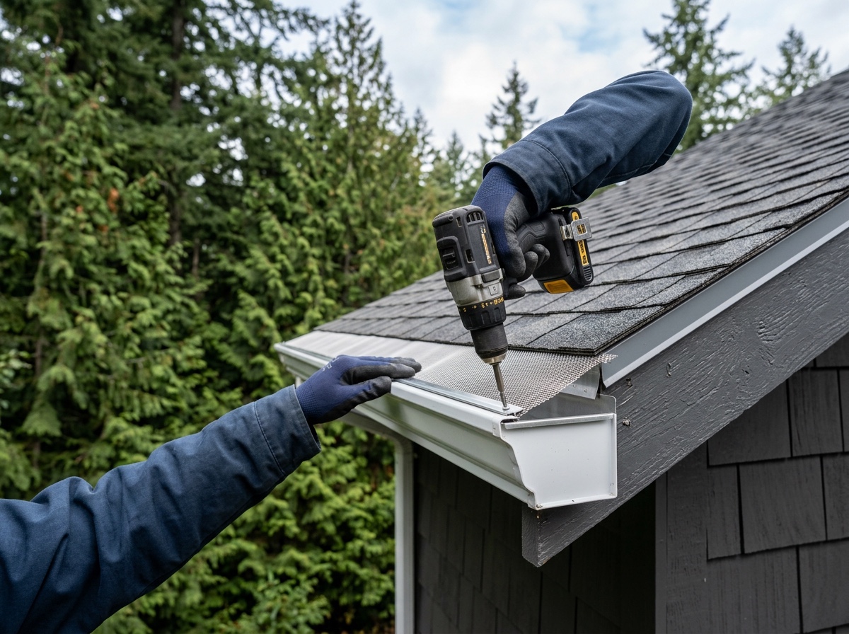 Micro-mesh gutter guard installation on a Seattle home