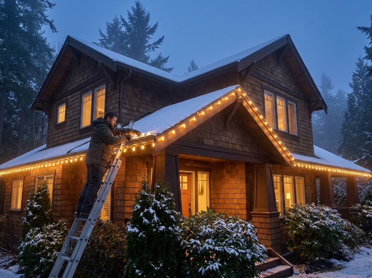 Professional Christmas light installation on a Seattle home